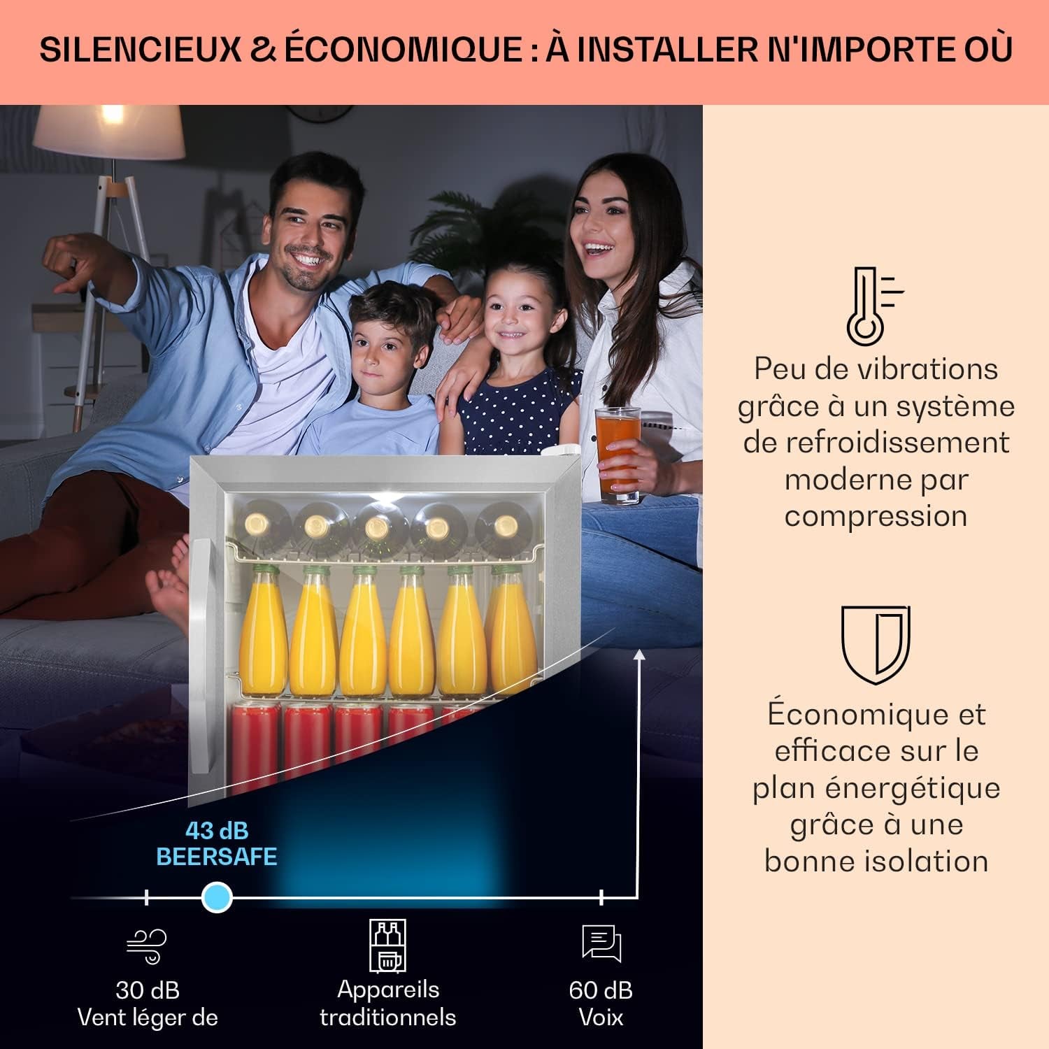 Mini Frigo De Chambre Et Bureau Pour Boisson, Petit Frigo Silencieux, Refrigerateur Mini Bar 47L, Petit Réfrigérateur Camping, Étagères Réglables, Ondulés Pour Le Vin, Cannette, Beer Fridge