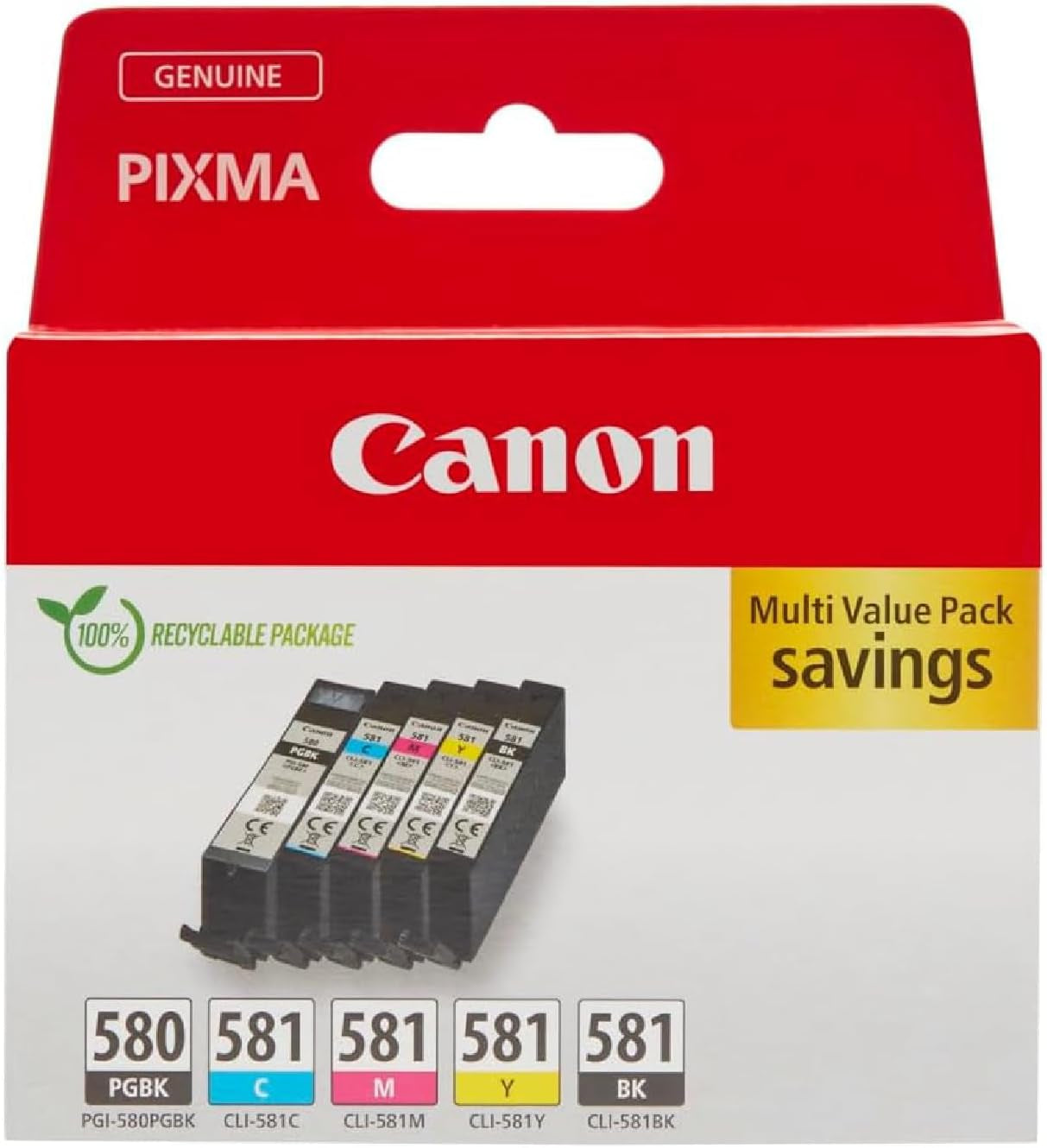 Canon PGI-580 + CLI-581 Multipack Cartouches D'Encre D'Origine | Encre Canon Authentique - Noir Pigmenté plus Noir, Cyan, Magenta Et Jaune - Pour PIXMA TR8550, TR7550, TS6150 Et plus !