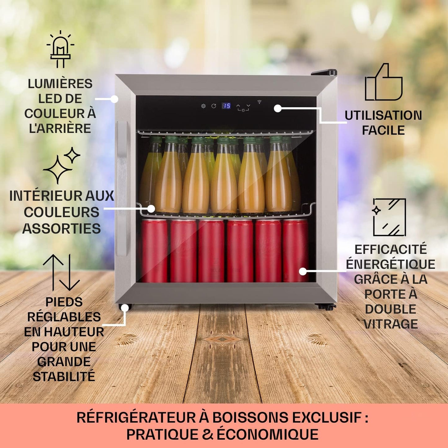 Mini Frigo De Chambre, Frigo À Bière, Mini Bar, Refrigerateur Aliments, Boissons, Contrôle Iot/App, Petit Réfrigérateur Camping Silencieux, Frigo Cosmetique, Etagères Amovibles, 0-13°C, 50L