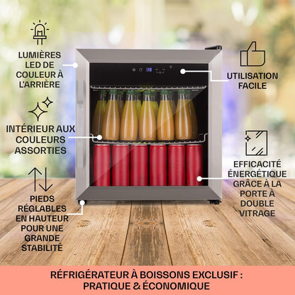 Mini Frigo De Chambre, Frigo À Bière, Mini Bar, Refrigerateur Aliments, Boissons, Contrôle Iot/App, Petit Réfrigérateur Camping Silencieux, Frigo Cosmetique, Etagères Amovibles, 0-13°C, 50L
