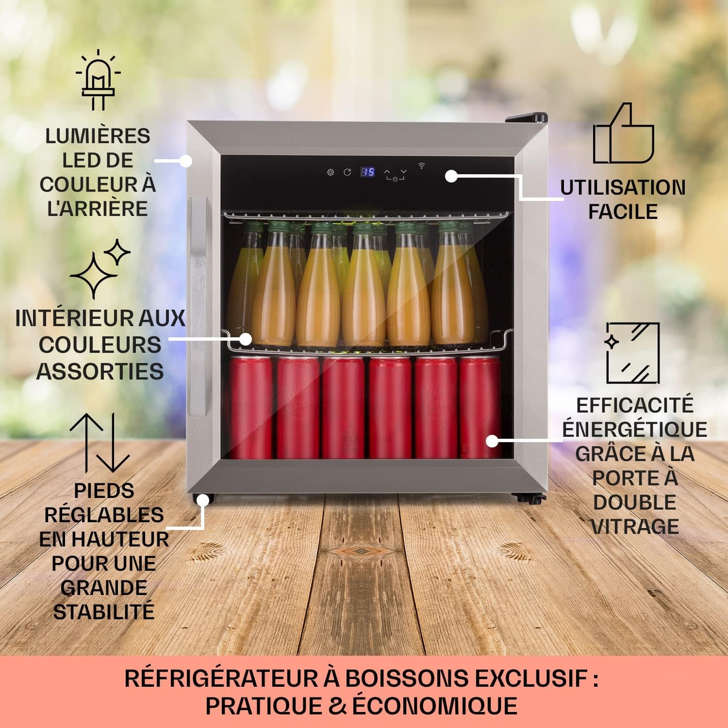 Mini Frigo De Chambre, Frigo À Bière, Mini Bar, Refrigerateur Aliments, Boissons, Contrôle Iot/App, Petit Réfrigérateur Camping Silencieux, Frigo Cosmetique, Etagères Amovibles, 0-13°C, 50L
