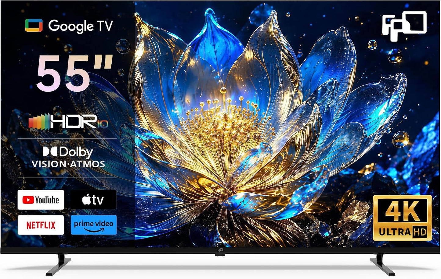 TV 55 Pouces 4K UHD Smart TV, Google TV Avec Cast Intégré, Dolby Vision Et Atmos, HDR 10, MEMC Pour Des Images plus Fluides