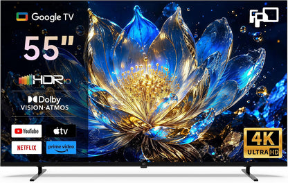 TV 55 Pouces 4K UHD Smart TV, Google TV Avec Cast Intégré, Dolby Vision Et Atmos, HDR 10, MEMC Pour Des Images plus Fluides