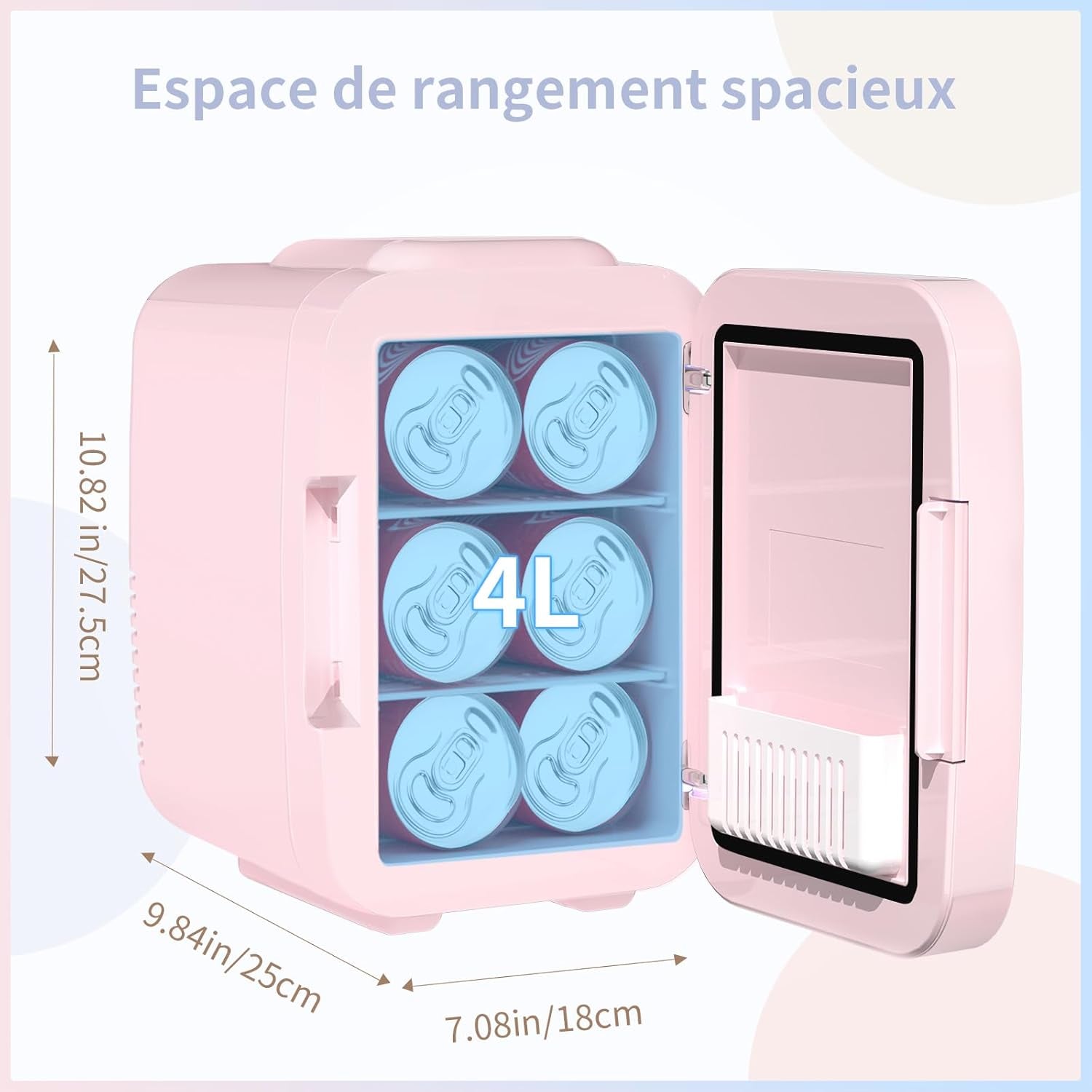 Mini Frigo Pour Chambre, Frigo Skincare Avec Miroir LED, Petit Frigo De 4L Portable, Thermoelectrique Chauffe & Refroidisseur 220V AC / 12V DC Pour Voiture, Bureau, Dortoir (Rose)