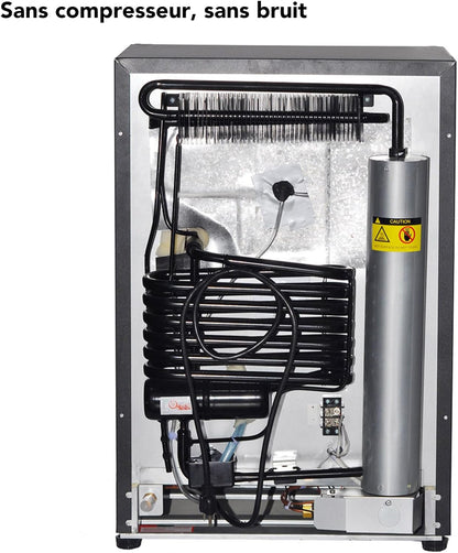 Frigo Trimixte 12V/220V/Gaz,60L,Frigo Camping Gaz, 30Mbar, Température 0-10℃, Porte Réversible, Mini Réfrigérateur Silencieux Pour Camping-Car Caravane Mobile-Home,Noir