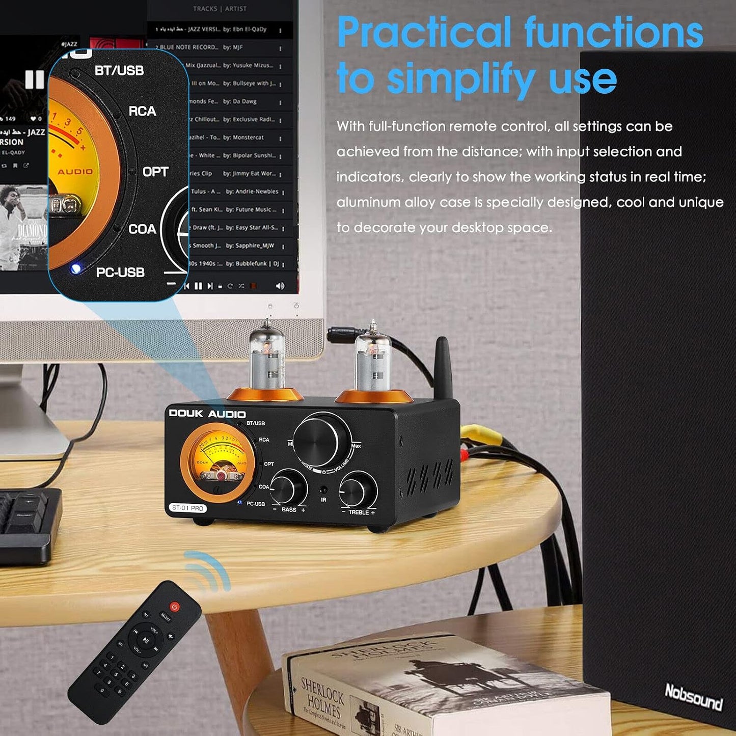 [Version Mise À Jour] ST-01 Pro 200W Amplificateur Hi-Fi Mini Récepteur Audio Bluetooth 5.0 Amplificateur À Tubes Numérique Avec Vu-Mètre, USB DAC Coax/Opt