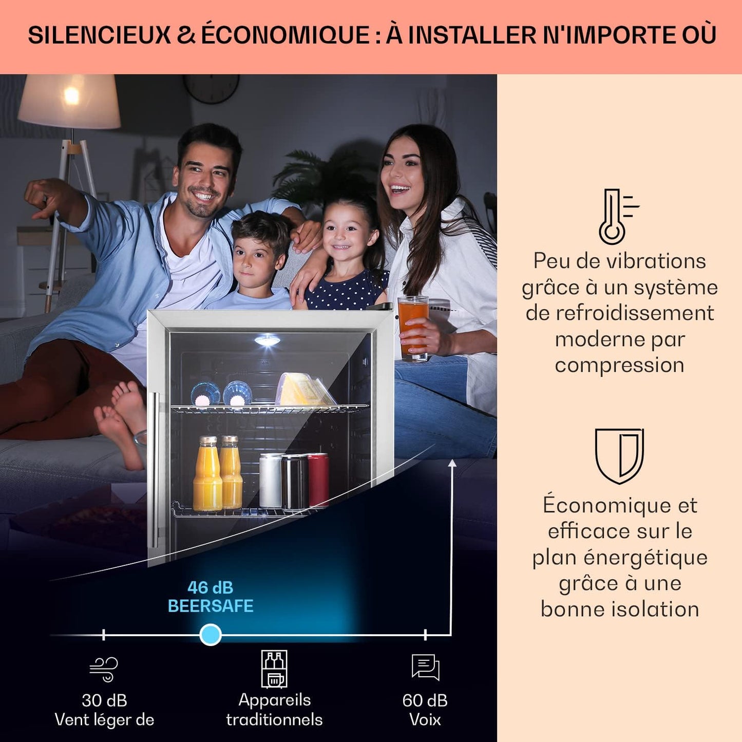 Mini Frigo De Chambre Et Bureau Pour Boisson, Petit Frigo Silencieux, Refrigerateur Mini Bar 60L, Petit Réfrigérateur Camping, Étagères Réglables Pour Le Vin, Cannette, Beer Fridge