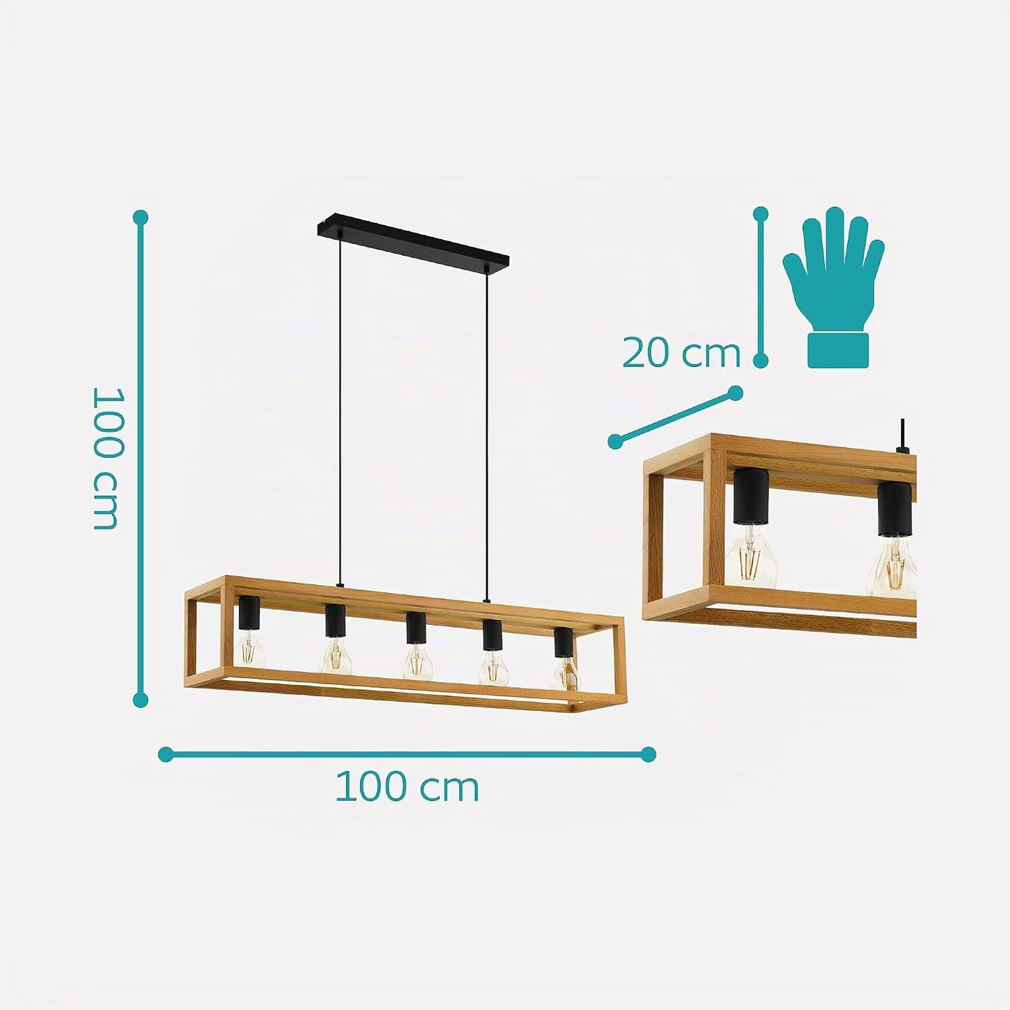 Suspension Luminaire Blackcrown, Plafonnier Suspendu Vintage Pour | Salle À Manger, 3 Lampes, Lustre Salon Au Design Nature, Bois Clair, Douille E27, 100 Cm