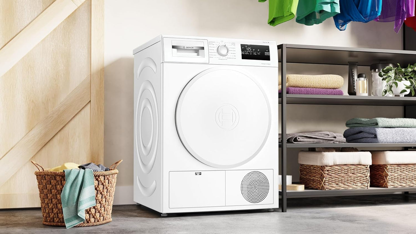 Bosch WTH8300DFR Série 4 - Sèche-Linge, Écran LED, Filtre Easyclean | Blanc, 8 Kg, Pompe À Chaleur, Autodry, Séchage Rapide 40 Minutes