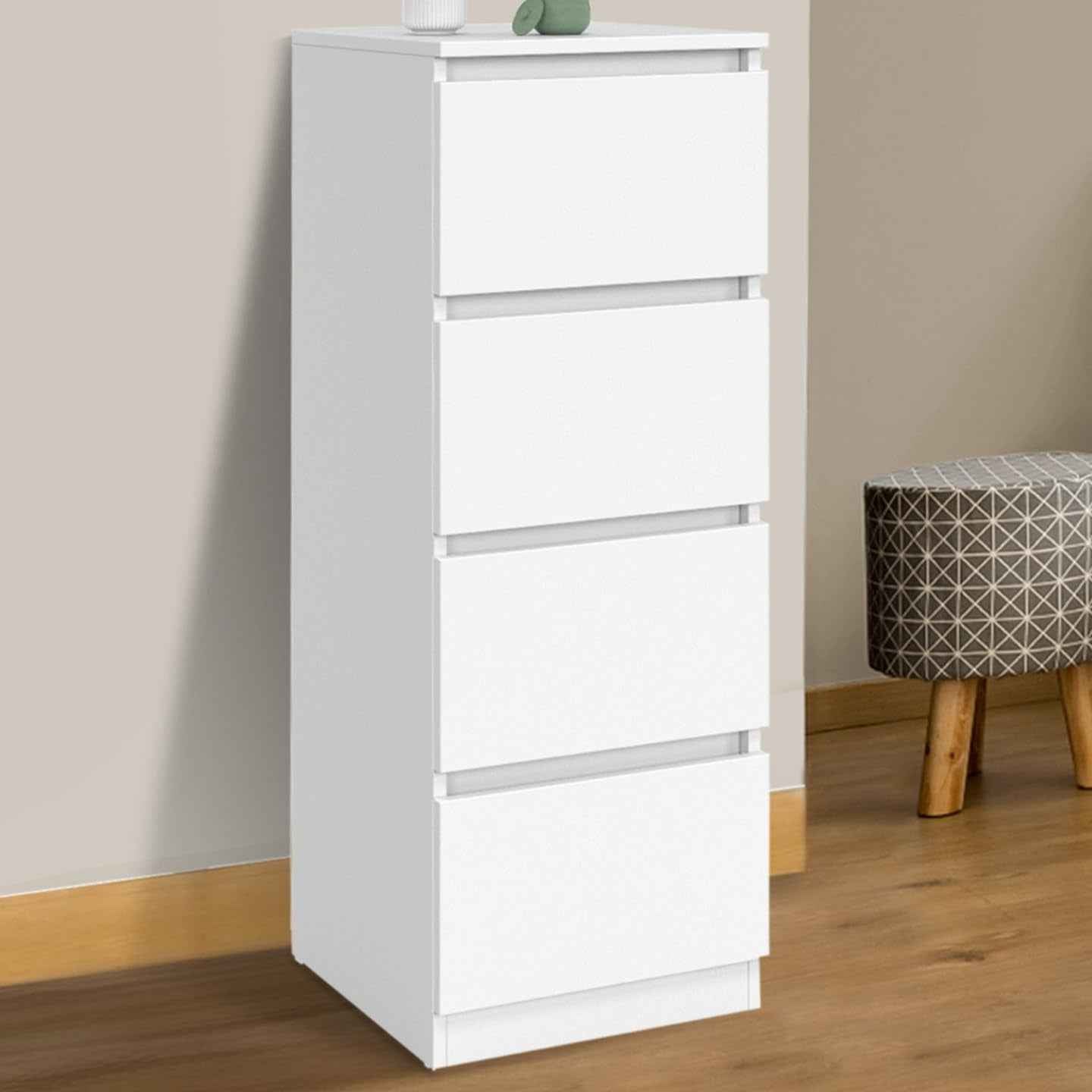 - Meuble D'Appoint 4 Tiroirs TOMI Bois Blanc | Longeur 30 X Largeur 30 X Hauteur 80 Cm, Chiffonnier Pour Entrée Salle De Bain