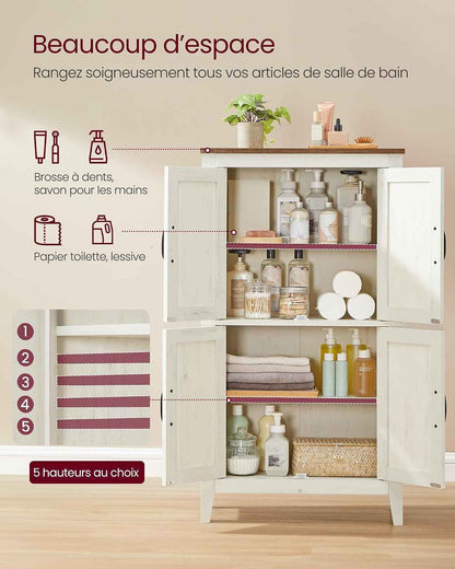 LIRY Collection – Armoire De Rangement Avec Portes De Grange, Buffet Haut, Style Ferme, Pour Cuisine, Salle De Bain, Salon Ou Salle À Manger, Étagères Réglables, Blanc Rustique BBK773W01