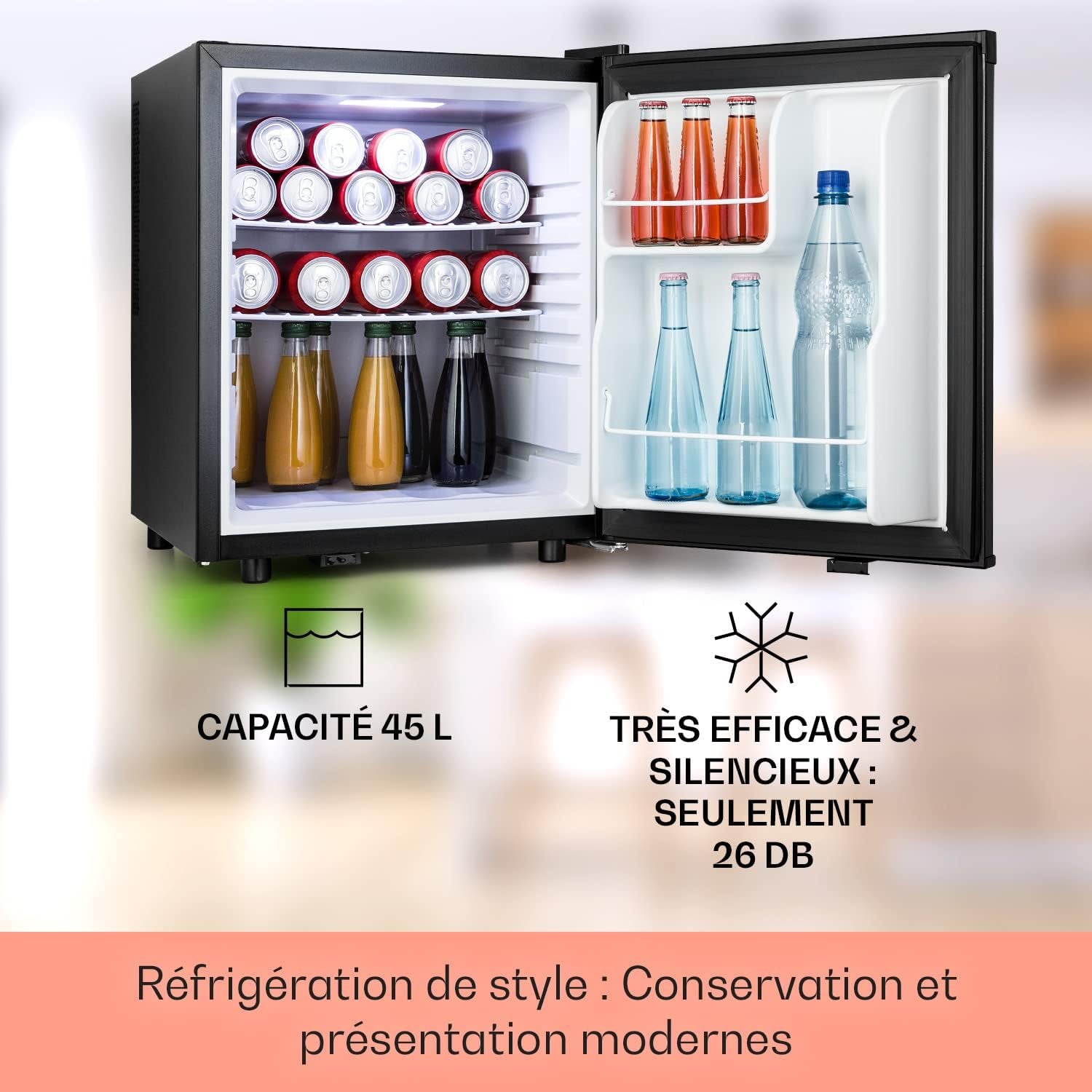 Mini Frigo De Chambre De 45L Pour Boissons Et Bieres, Petit Frigo Silencieux, Mini Bar Intérieur/Ext, Petit Refrigerateur Camping, Stockage De Vins, Cosmetique, Étagères Réglables, 6-18°C