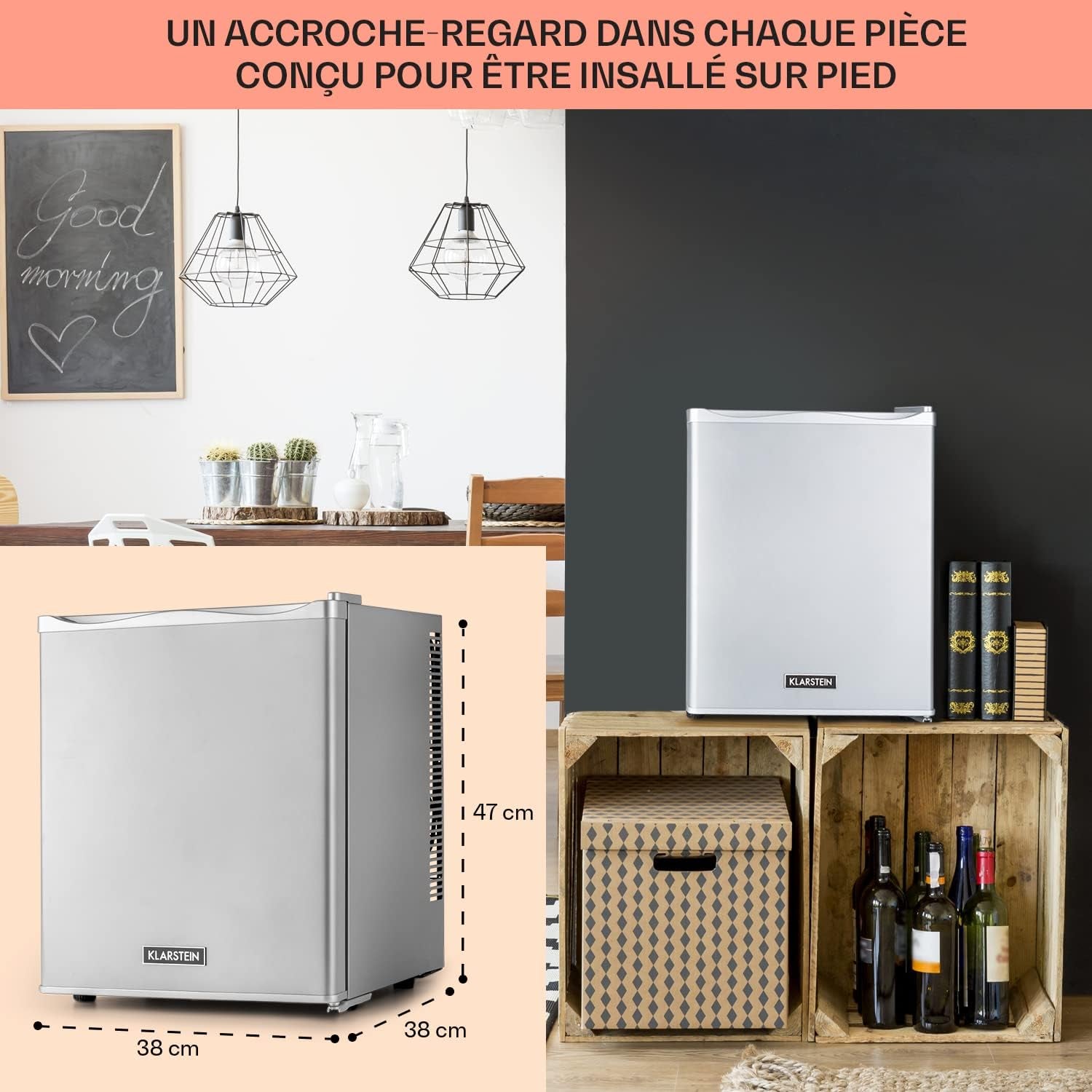 KLARSTEIN Mini Frigo De Chambre De 23L Pour Snacks Et Boissons, Petit Frigo Top Silencieux, Mini Bar, Petit Réfrigérateur Camping, Cosmetique, Refrigerateur Avec Étagères Réglables, 5-15°C