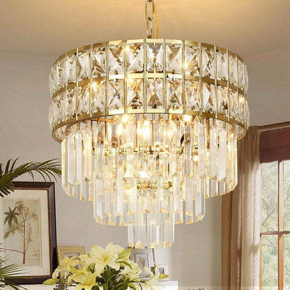 Lustre Moderne En Cristal Luminaire Finition Or, Lampe Pendante Ronde En Cristal, Pour Salon, Salle À Manger, Restaurant, E14 X 4, Ø40Cm