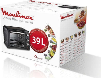 Optimo OX484810 - Four À Convection De 39 L, 6 Modes De Cuisson Avec Thermostat Jusqu'À 240 ° Et Minuterie Jusqu'À 120 Minutes, Plaque De Cuisson Et Grilles Réversibles, Design Compact