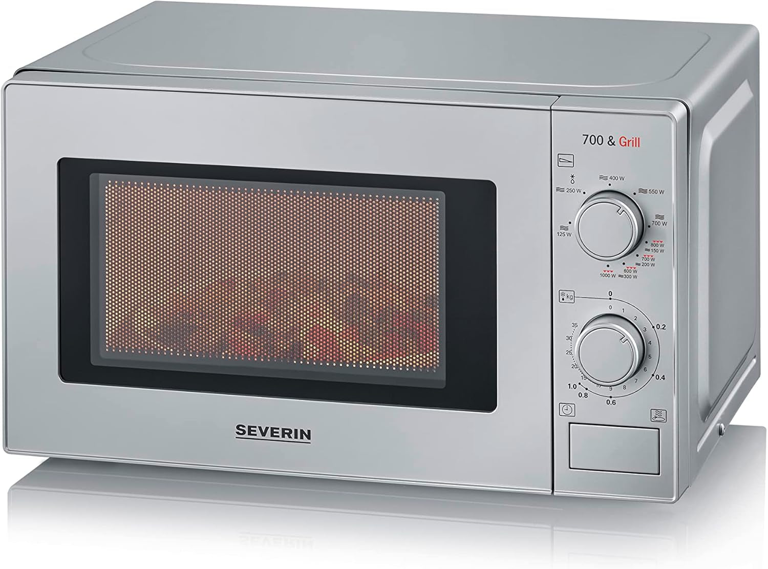 Four À Micro-Ondes Gril 20 L, Four Micro-Onde Avec 9 Niveaux De Puissance, Jusqu'À 1000 W, Micro-Onde Avec Grille, Minuteur 35 Min, Plateau Tournant Amovible (Ø 25,4 Cm), Argent, MW 7900