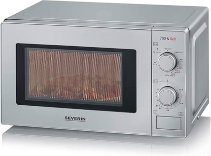 Four À Micro-Ondes Gril 20 L, Four Micro-Onde Avec 9 Niveaux De Puissance, Jusqu'À 1000 W, Micro-Onde Avec Grille, Minuteur 35 Min, Plateau Tournant Amovible (Ø 25,4 Cm), Argent, MW 7900