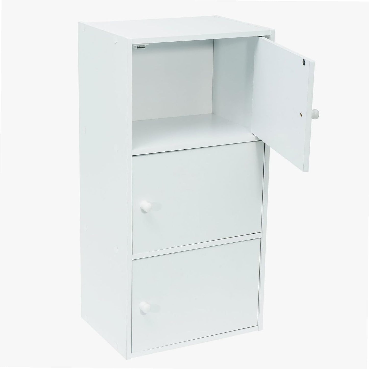 Meuble Blanc À Portes - 3 Portes - Panneaux De Bois MDF - 80 X 40 X 29 Cm - Livré En Kit Avec Plan De Montage - Pou