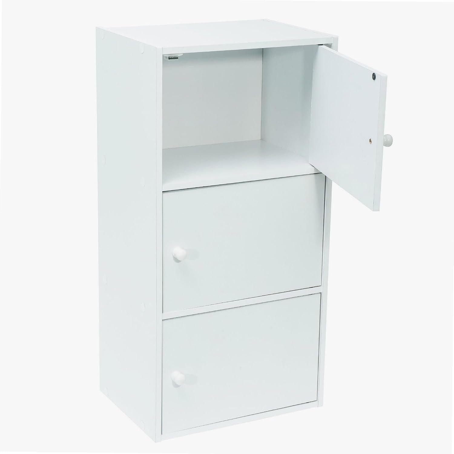 Meuble Blanc À Portes - 3 Portes - Panneaux De Bois MDF - 80 X 40 X 29 Cm - Livré En Kit Avec Plan De Montage - Pou