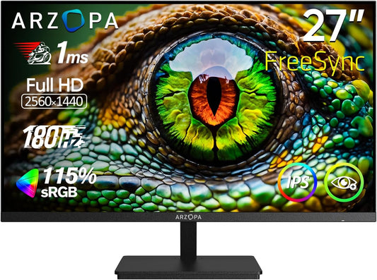 27 Pouces Écran PC Gaming 180Hz - 2K QHD 2560X1440 Ecran PC Gamer 1Ms IPS 115% Srgb Eye Care, Compatible G-Sync, Freesync, VESA Montable Avec Mural, Displayport1.4, HDMI 2.0, Type-C