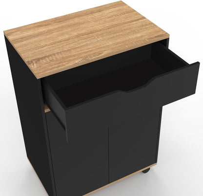 - Desserte De Cuisine Cosy Noir Et Bois | Avec Placard Et Tiroir, L. 60 Cm