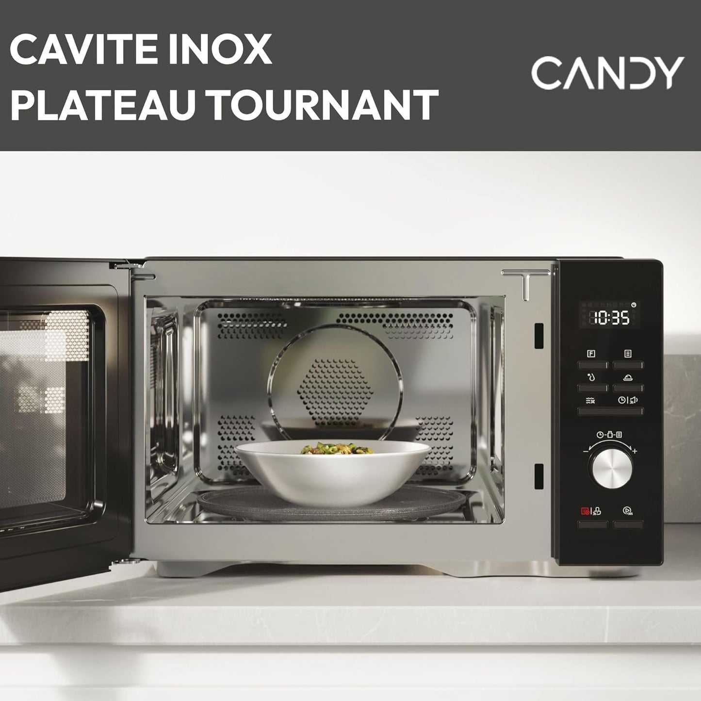 CMCA29EDLB Four Micro-Ondes Gril 1000W, Combiné À Chaleur Tournante, Grande Capacité 29L, Menus Pré-Programmés, Nettoyage Auto, Programmateur Digital, Fonction Décongélation, Noir Silver