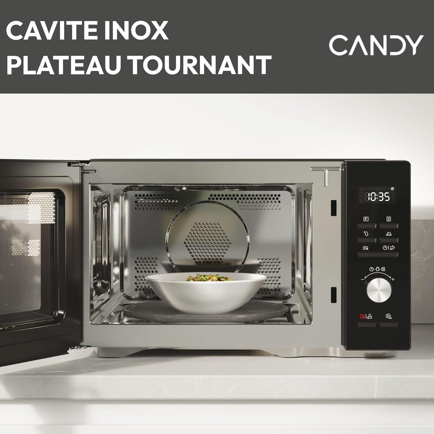 CMCA29EDLB Four Micro-Ondes Gril 1000W, Combiné À Chaleur Tournante, Grande Capacité 29L, Menus Pré-Programmés, Nettoyage Auto, Programmateur Digital, Fonction Décongélation, Noir Silver