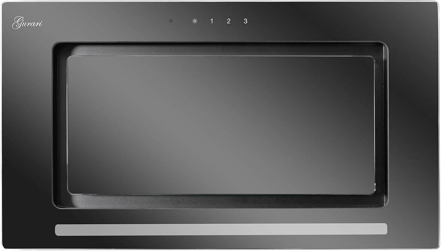 Hotte De Plafond GCH E 217 70 BL Prime Incl. Set De Recirculation D'Air, Hotte De Cuisine 70 Cm, Verre Noir, 1000M³/H, Haute Capacité D'Extraction, Hotte De Cuisine, Air Extrait/Air Recyclé