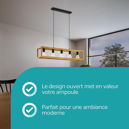 Suspension Luminaire Blackcrown, Plafonnier Suspendu Vintage Pour | Salle À Manger, 3 Lampes, Lustre Salon Au Design Nature, Bois Clair, Douille E27, 100 Cm