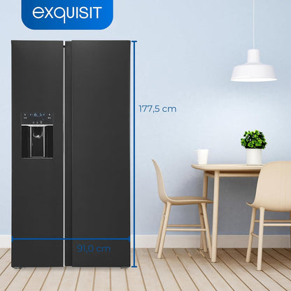 Exquisit SBS520-CF-040E Side by Side Kühlschrank, 91 Cm Breit, 513L, Nofrost, Ice-Maker, Festwasseranschluss, Inoxlook