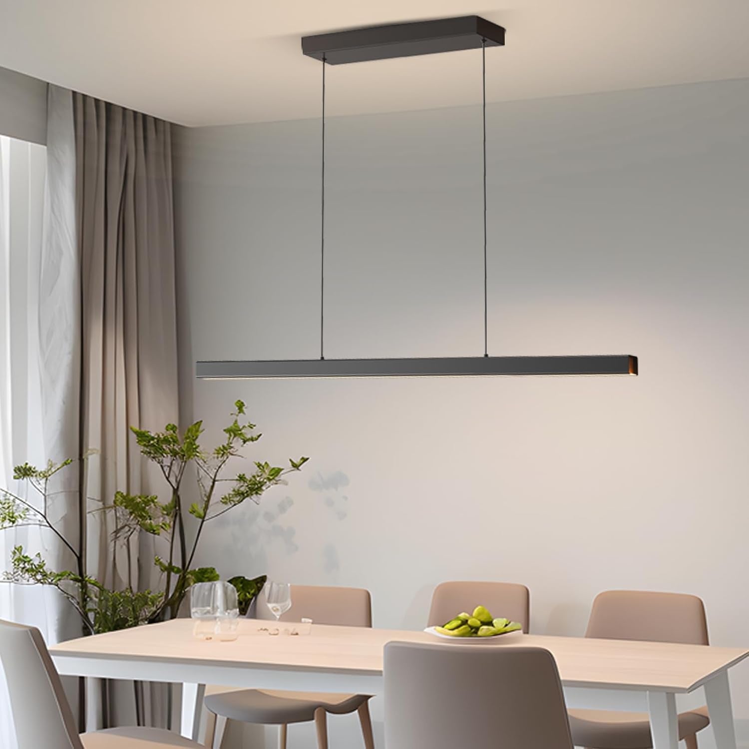 Suspension Luminaire Cuisine Moderne, 3000K/4500K/6500K 10%–100% Température De Couleur Lustre Linéaire, Dimmbar Avec Télécommande Chandelier Pour Cuisine,Salon,Salle À Manger,Chambre À Coucher 150CM