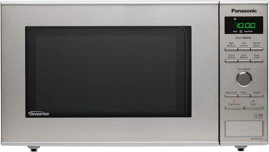 NN-SD27HSUPG Four Micro-Ondes Technologie Inverter Plateau Tournant En Verre, 23L, 1000W, 10 Prog Auto, Décongélation Chaos, 6 Puissances, Minuterie, Affichage LED, Acier Inoxydable Argent
