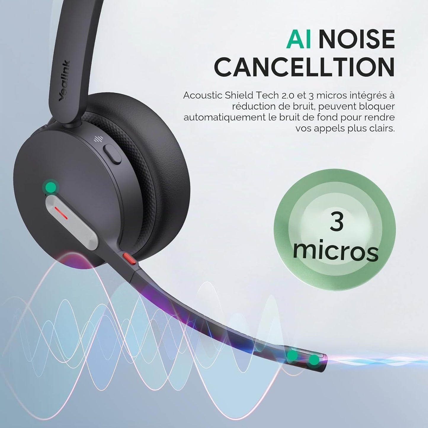 WH64 Casque Sans Fil DECT & Bluetooth, Casque Avec Microphone | Mono,Certifié Teams,185M Portée,3 Micros Antibruit,26H Conversation,Casque Pour Téléphone Ip,Pc,Laptop