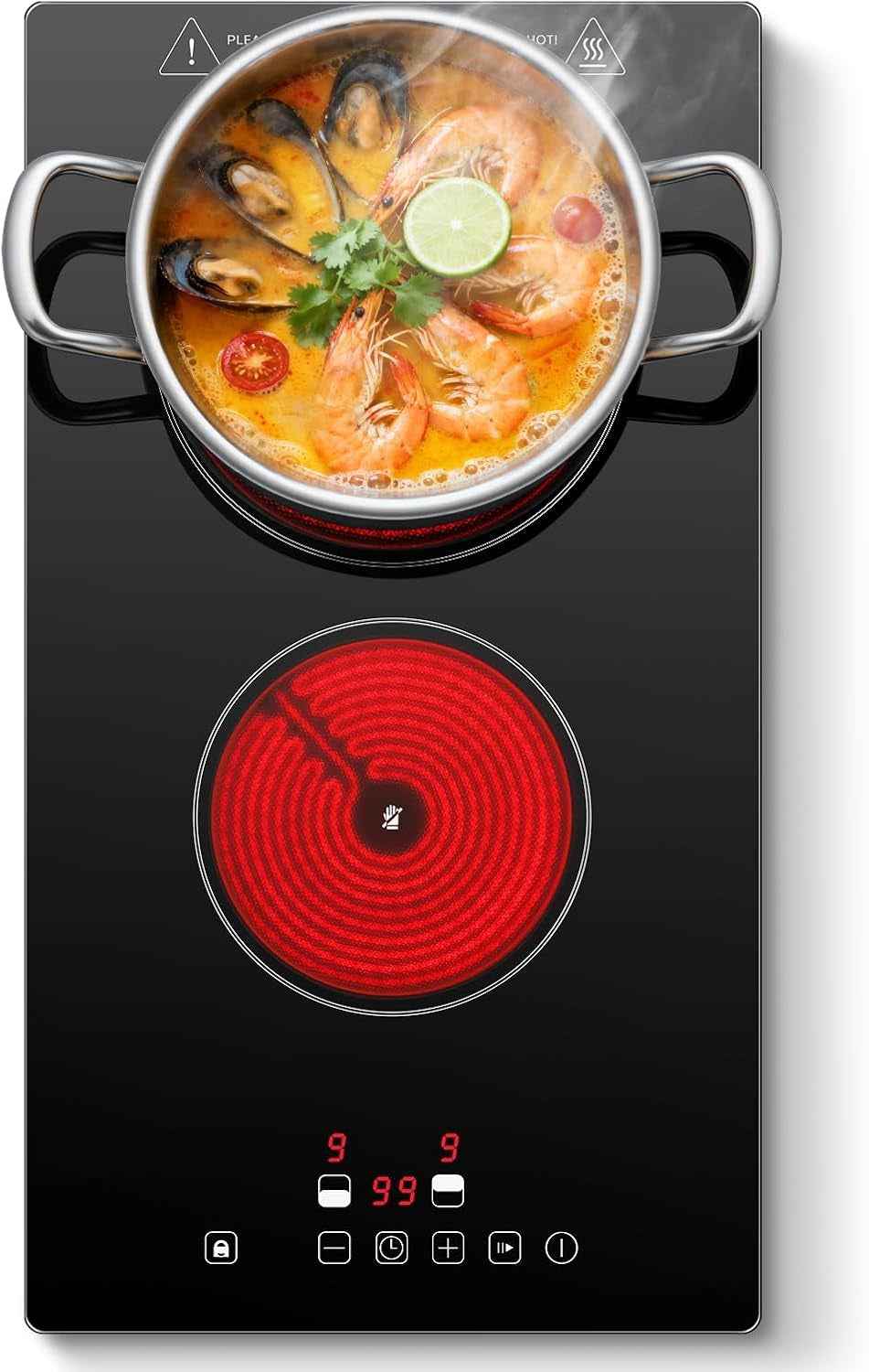 Plaque Vitrocéramique 2 Feux, Plaque De Cuisson Electrique 3000W | Avec Prise, 30Cm Encastrable/Portable, 9 Niveaux, Commande Tactile, Arrêt Automatique, Pour Toutes Les Poêles
