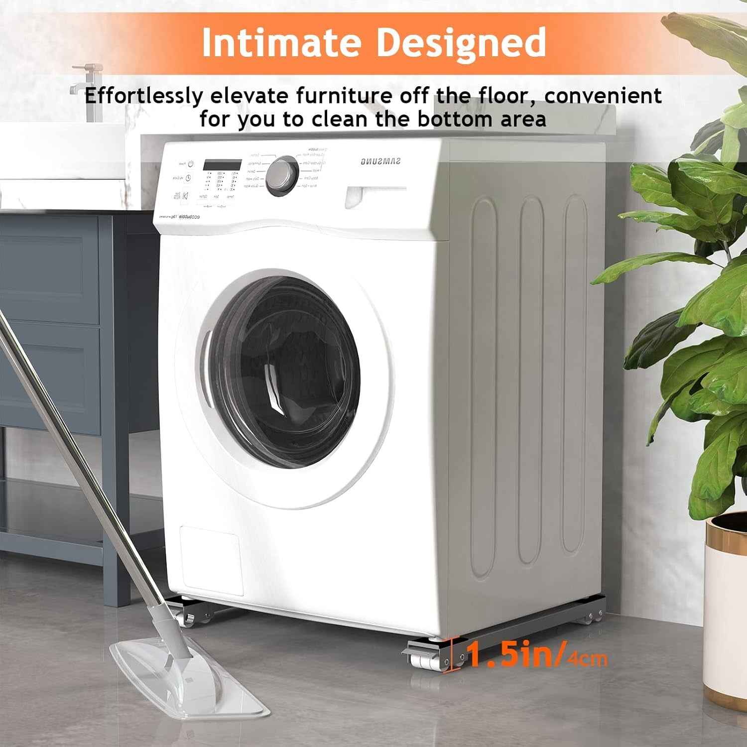 Lot De 2 Roulettes De Transport Moblies Lave-Linge Sous Châssis Pour Réfrigérateur Sèche-Linge, Congélateur Jusqu'À 300 Kg, Avec 24 Roues, Frein, Gris