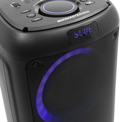 Boomtone DJ Boomaster 300 Enceinte Bluetooth Lumineuse LED Portable Puissante 250W, Enceinte Karaoke, Bluetooth Sans Fil, TWS, Rechargeable USB, Tuner, Lecteur Usb/Carte SD. Télécommande Fournie