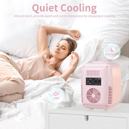 Mini Frigo De Chambre, 4 Litres Frigo Cosmetique, Petit Frigo Thermoélectrique CA/CC Pour Boissons, Nourriture, Beauté, Bureau, Dortoir, Voiture, Rose