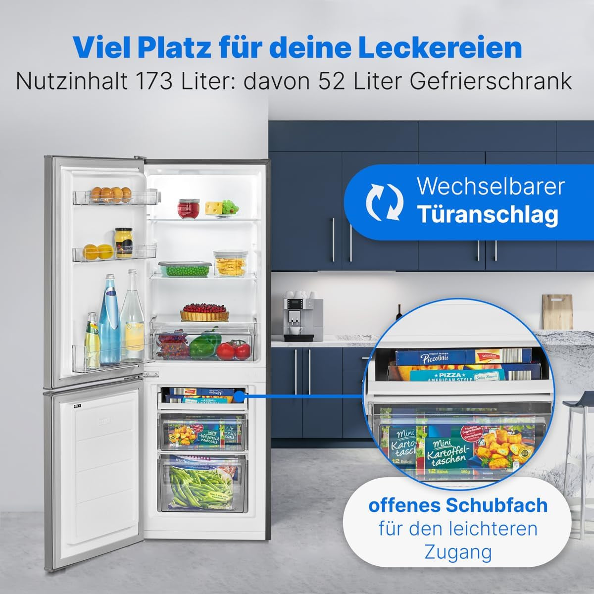Bomann KG 7331 Réfrigérateur / Congélateur, 173 L, Avec Éclairage Intérieur LED, Bac À Légumes Transparent, En Acier Inoxydable