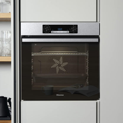 Hisense BI64211PX Four Multifonction - Cavité XXL De 77L, Pyrolyse, 13 Fonctions, Fonction Pizza 300°C, Airfry, Affichage LED, Inox, Classe A+