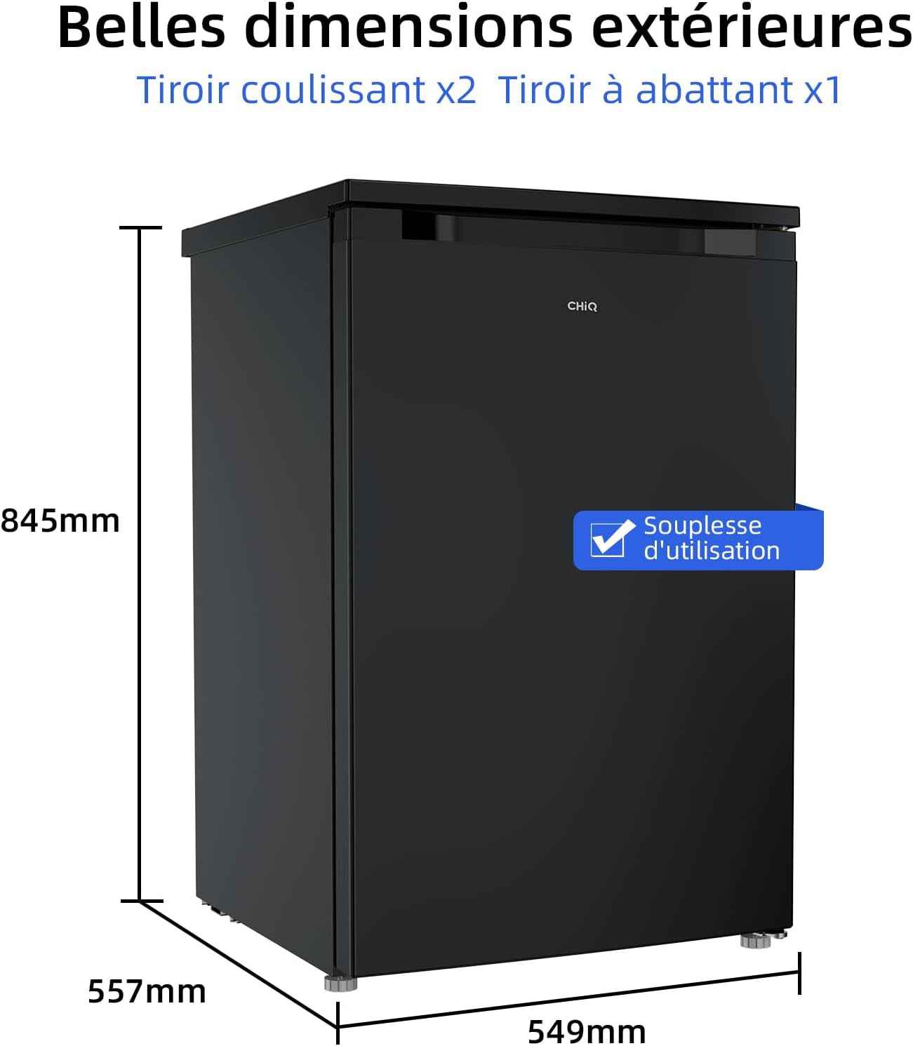 Congélateur Armoire 85L Pour Cave Ou Bureau Noir (CSD90D4D) | -24°C, 39Db, Porte Réversible, Thermostat Réglable, Gain De Place
