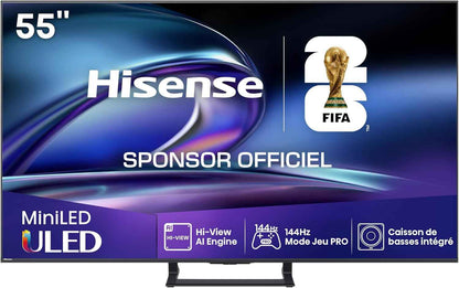 Hisense 55E8Q 55 Pouces (139 Cm) - Téléviseur 4K Mini-Led QLED, Dalle 144Hz Native, Dolby Vision IQ & Atmos, Mode Jeu Pro, Smart TV Vidaa