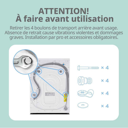 ' Lave-Linge 9KG Classe a Moteur BLDC 1400RPM Blanc CFE12EW90/W-FR | 15 Programmes, Prélavage, Lavage À La Lapeur, Lavage Rapide, Design Slim 50 Cm, Frontal Machine À Laver