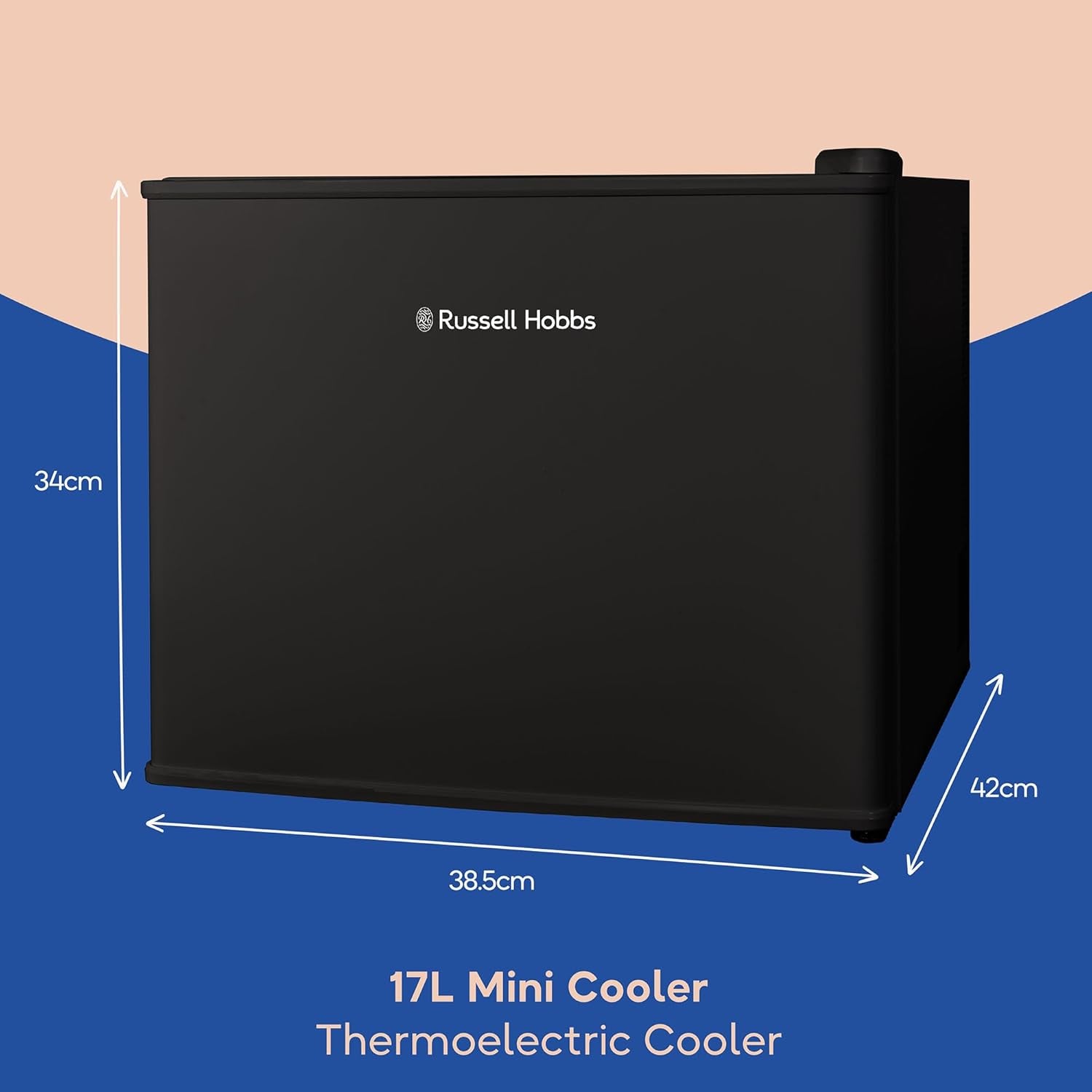 RH17CLR1001B Mini Refroidisseur De Boissons Thermoélectrique Silencieux 17 Litres Avec Thermostat Réglable, Portable, Noir, Compact Pour Chambre, Maison, Caravane, Voiture