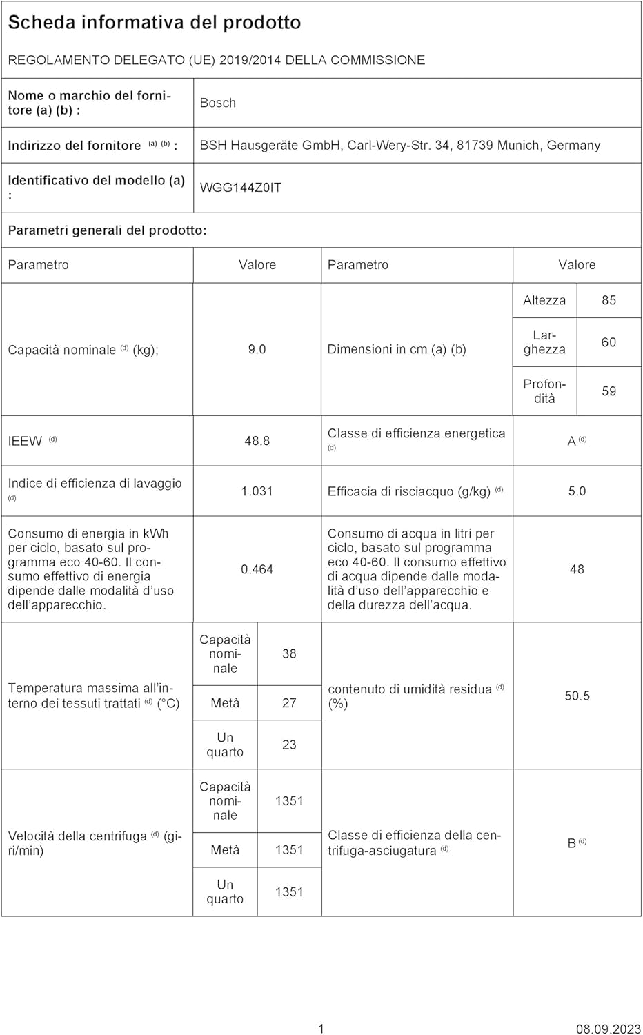 Lavatrice Libère Installazione  WGG144Z0IT