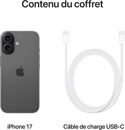 Iphone 17 256 Go : Écran 6,3 Pouces Avec Promotion, Puce A19, Caméra Avant Center Stage, Meilleure Résistance Aux Rayures, Autonomie D’Une Journée ; Noir