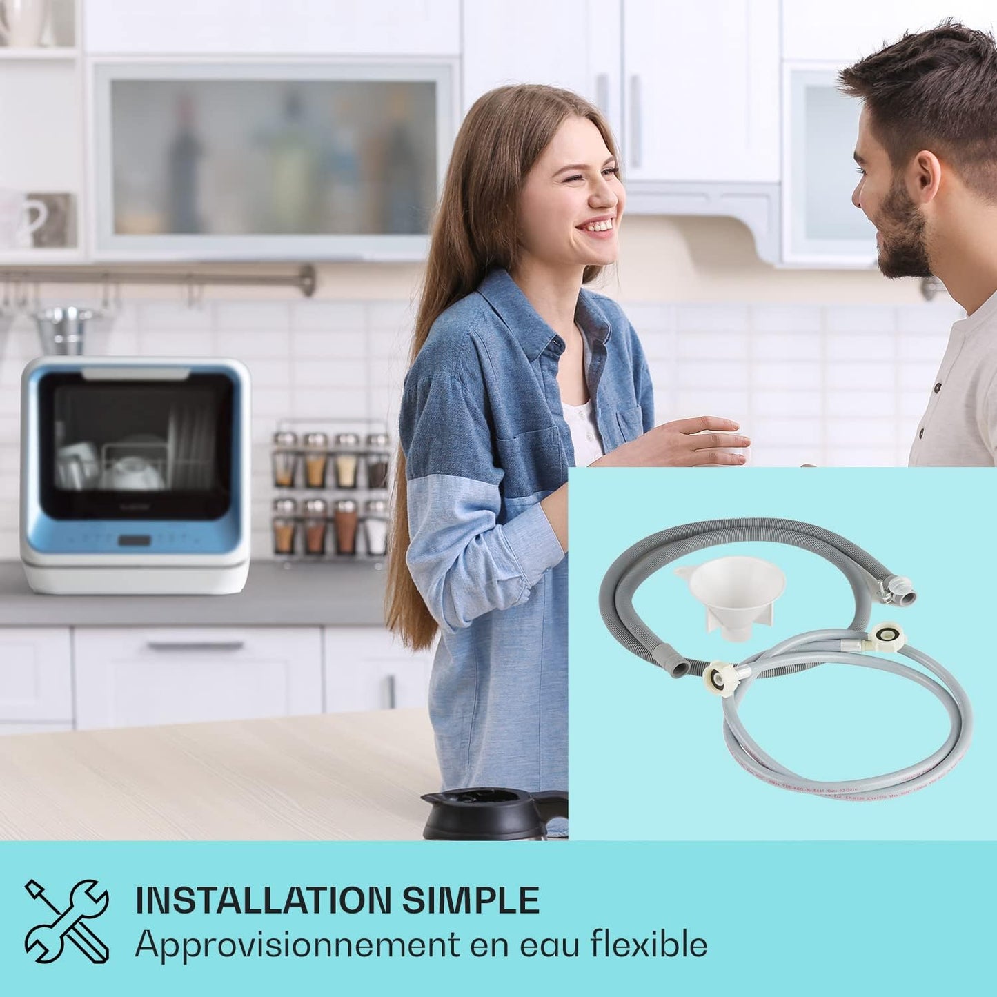 Mini Lave Vaisselle De 2 Couvert, Silencieux, 7 Programmes De Lavage, Petit Lave-Vaisselle De Table Compact, Portable, Facile À Installer Pour Maison, Bureau