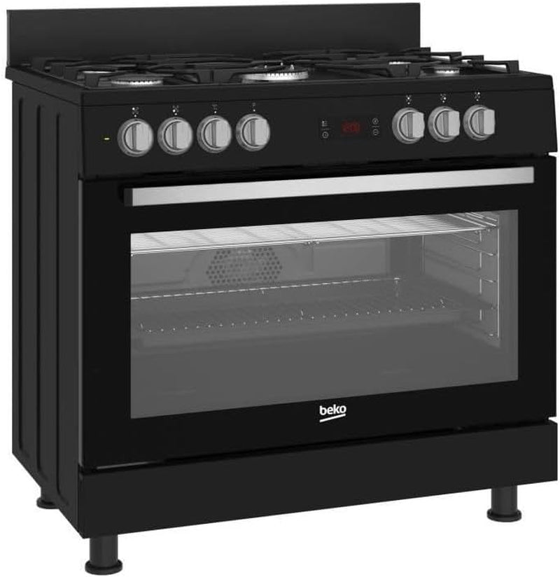 Cuisiniere - BEKO - GM15311DBNS - 90Cm - 4 Gaz + 1 Double Couronne - Multifonction - Nettoyage Catalyse 3 Côtés - 111L - Noir