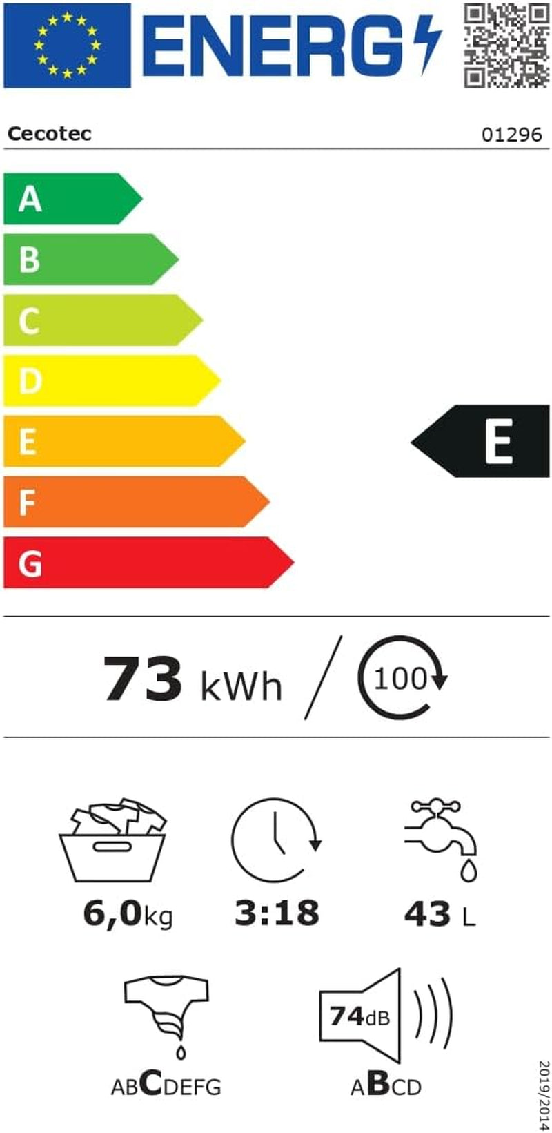 Lave-Linge 6 Kg Bolero Dresscode 620 E. Chargement Frontal, 1000 RPM, Faible Consommation D'Énergie, Drumclean, 15 Programmes, Kidlock, Prewash, Stérilisation 60ºc, Prrogramme Rapide 15'