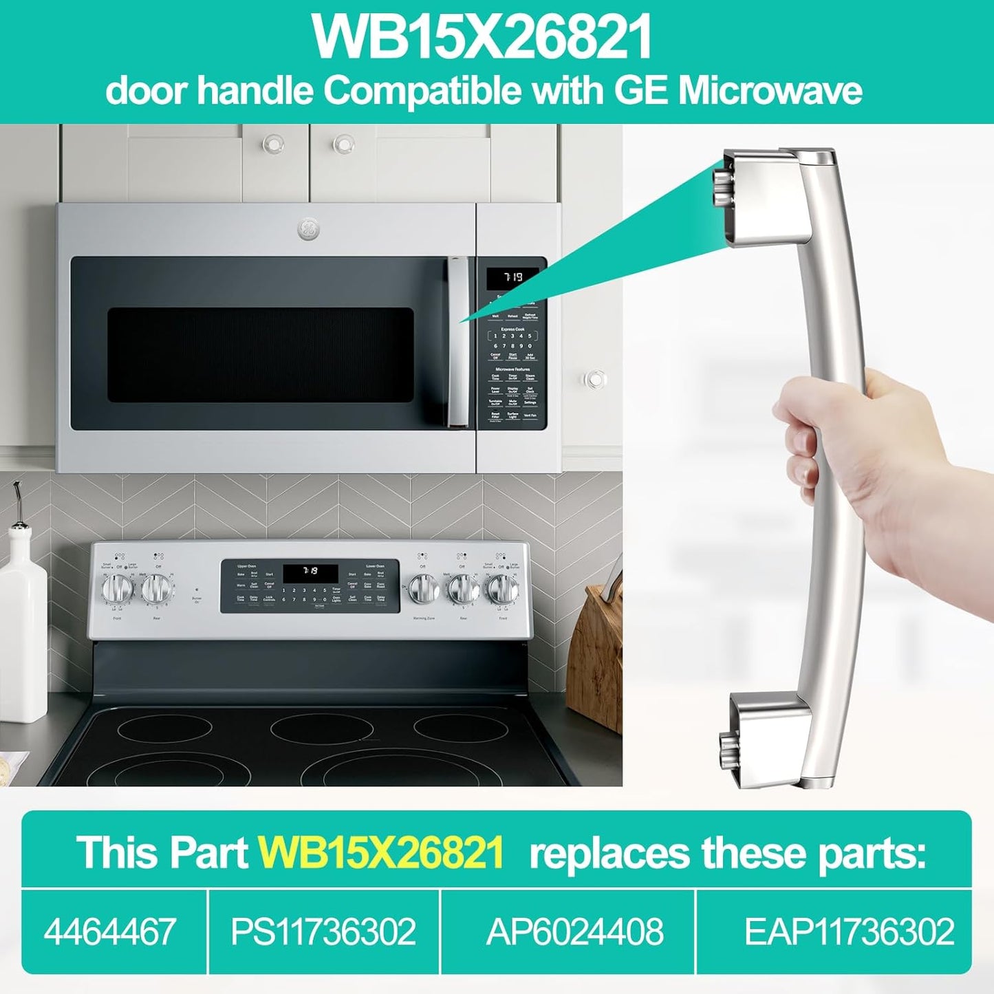 Poignée De Rechange WB15X26821 Compatible Avec La Poignée De Porte De Four À Micro-Ondes GE, Compatible Avec Les Pièces De Micro-Ondes Électriques Générales JVM6175SK2SS JVM6175SK1SS PVM9179SKSS