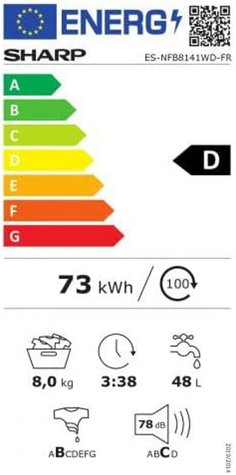 Lave-Linge Frontal 8Kg 1400 Tours/Min - ESNFB8141WD